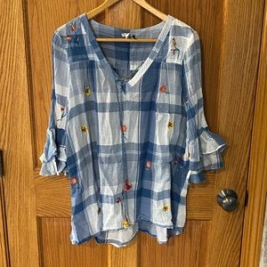 Floral embroidered plaid tunic